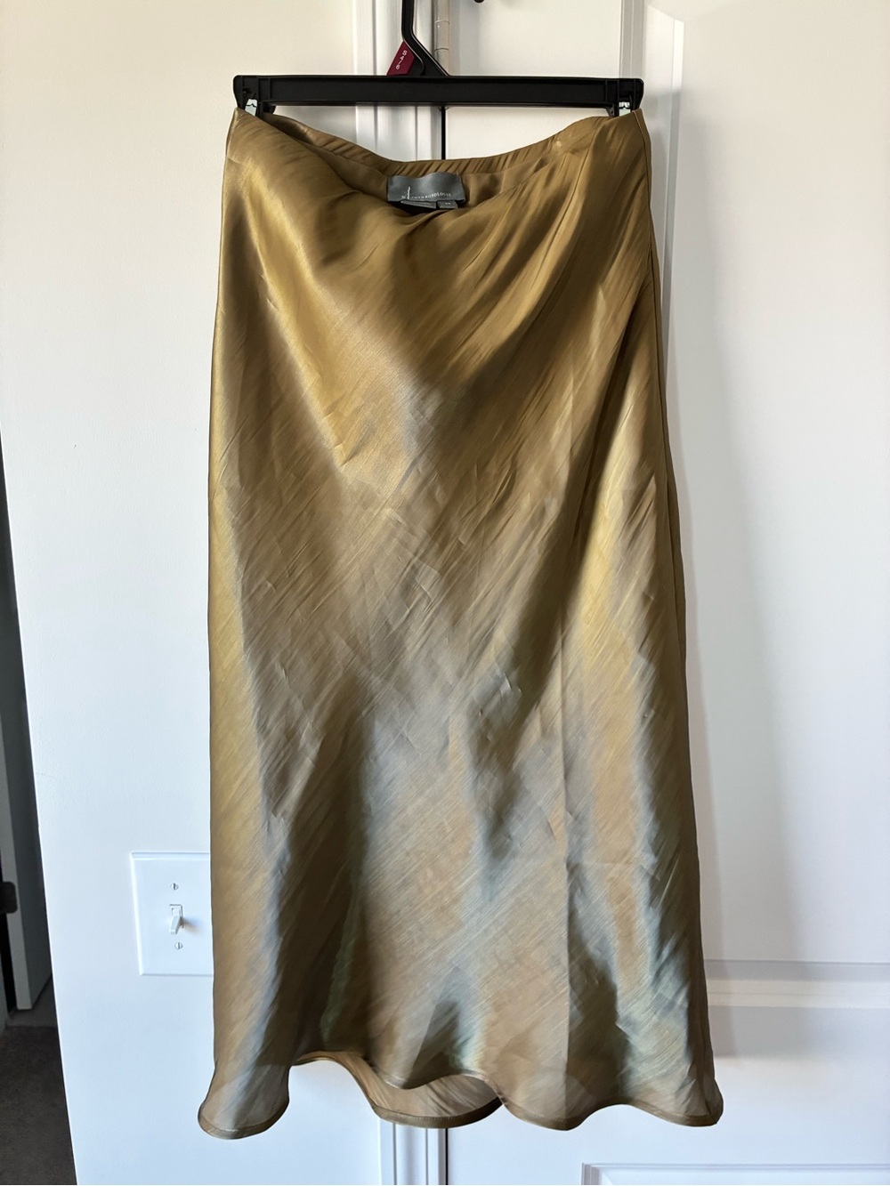 Satin Midi Slip Skirt in Olive Gold